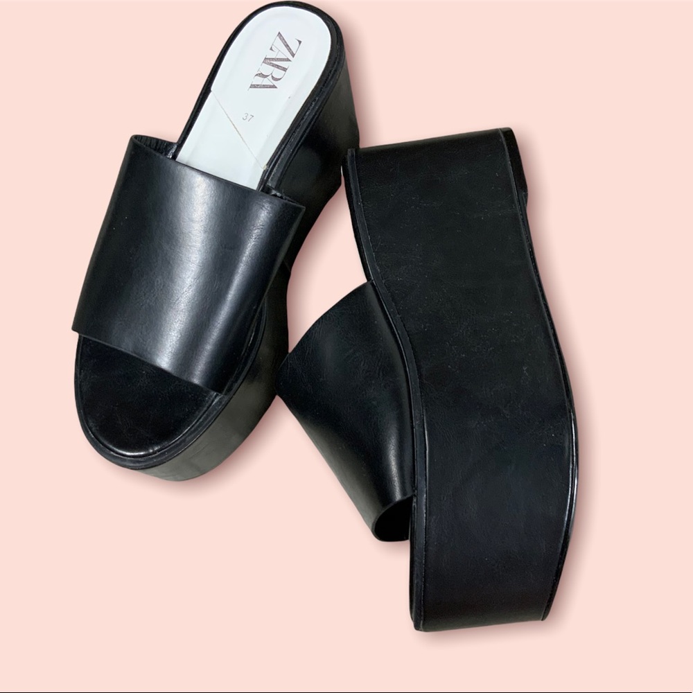 Zara chunky flat form platform mules 37, us 6.5
